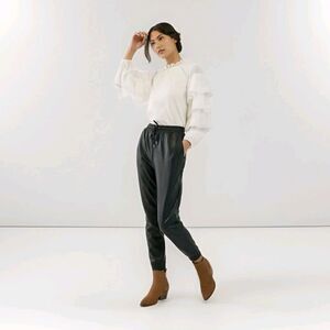 BY Anthropologie Faisa Faux Leather Joggers Size Large Black Holiday Chic